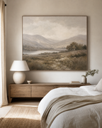 LS001 Misty Neutral Landscape Canvas Painting in a calm bedroom