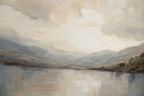 Close-up brushwork detail of LS001 Misty Neutral Landscape Canvas Painting