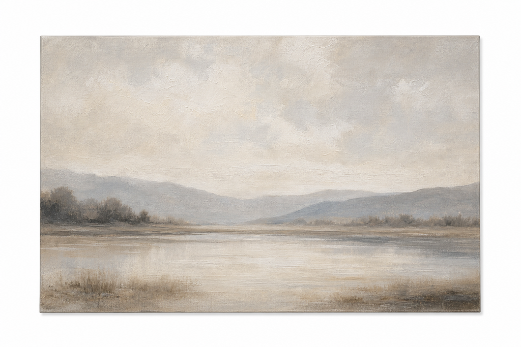 LS001 Misty Neutral Landscape Canvas Painting front view