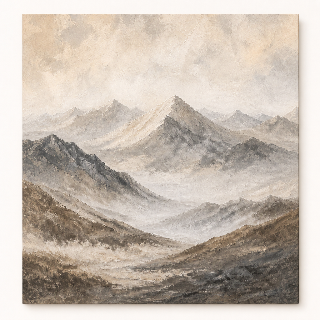 Neutral Mountain Landscape Canvas Painting #LS002 front view