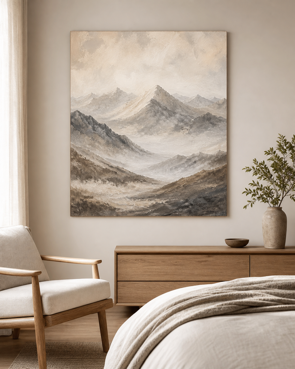 Neutral Mountain Landscape Canvas Painting #LS002 main scene