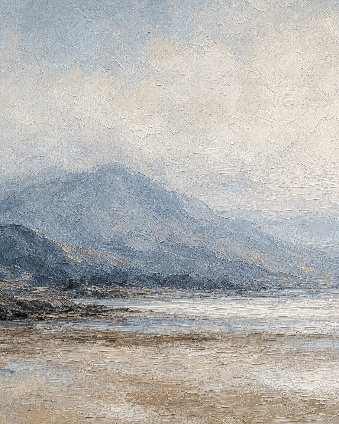 LS003 Soft Blue Abstract Landscape Painting texture detail