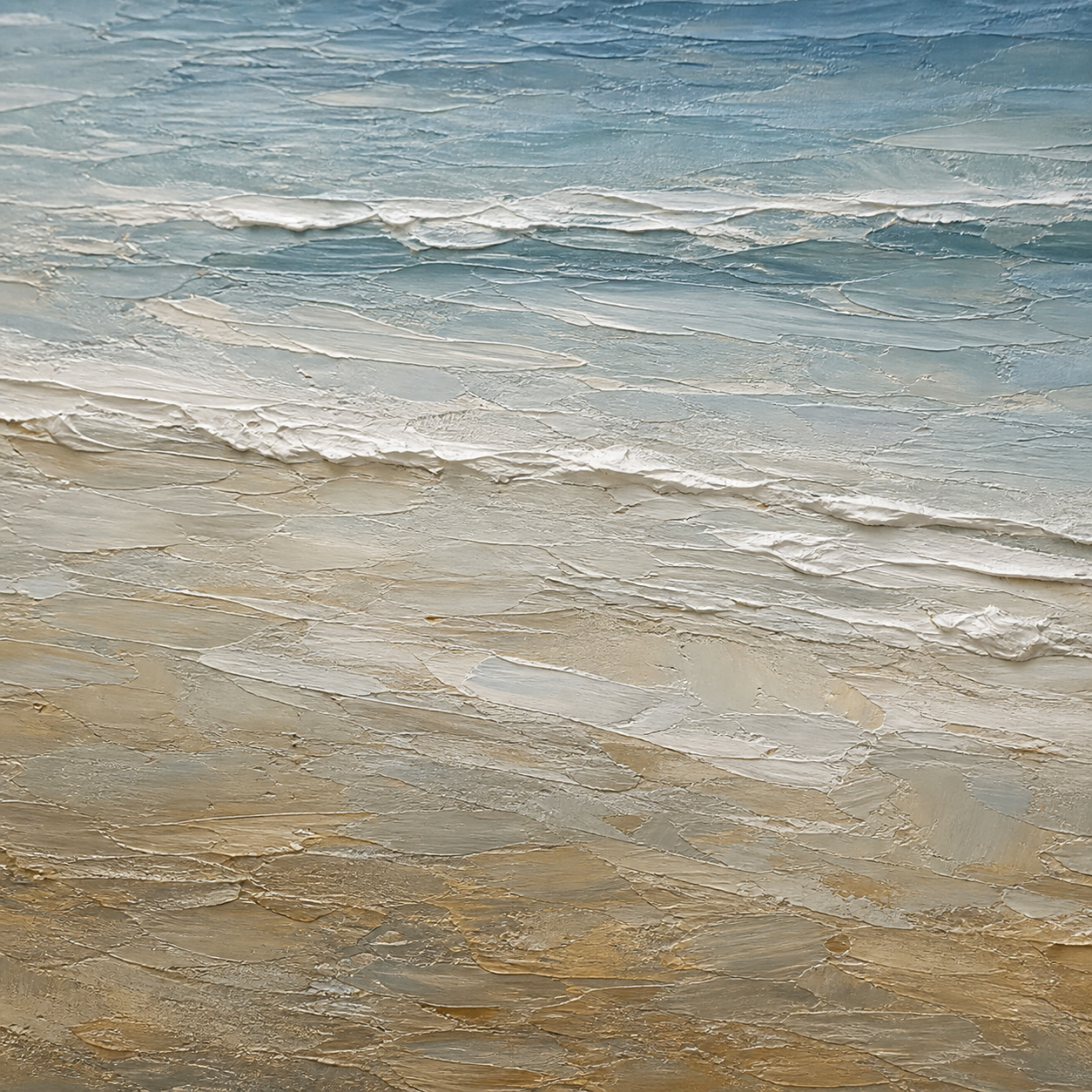 Close-up of hand-painted texture and brushwork in Minimal Coastal Horizon Oil Painting #LS004