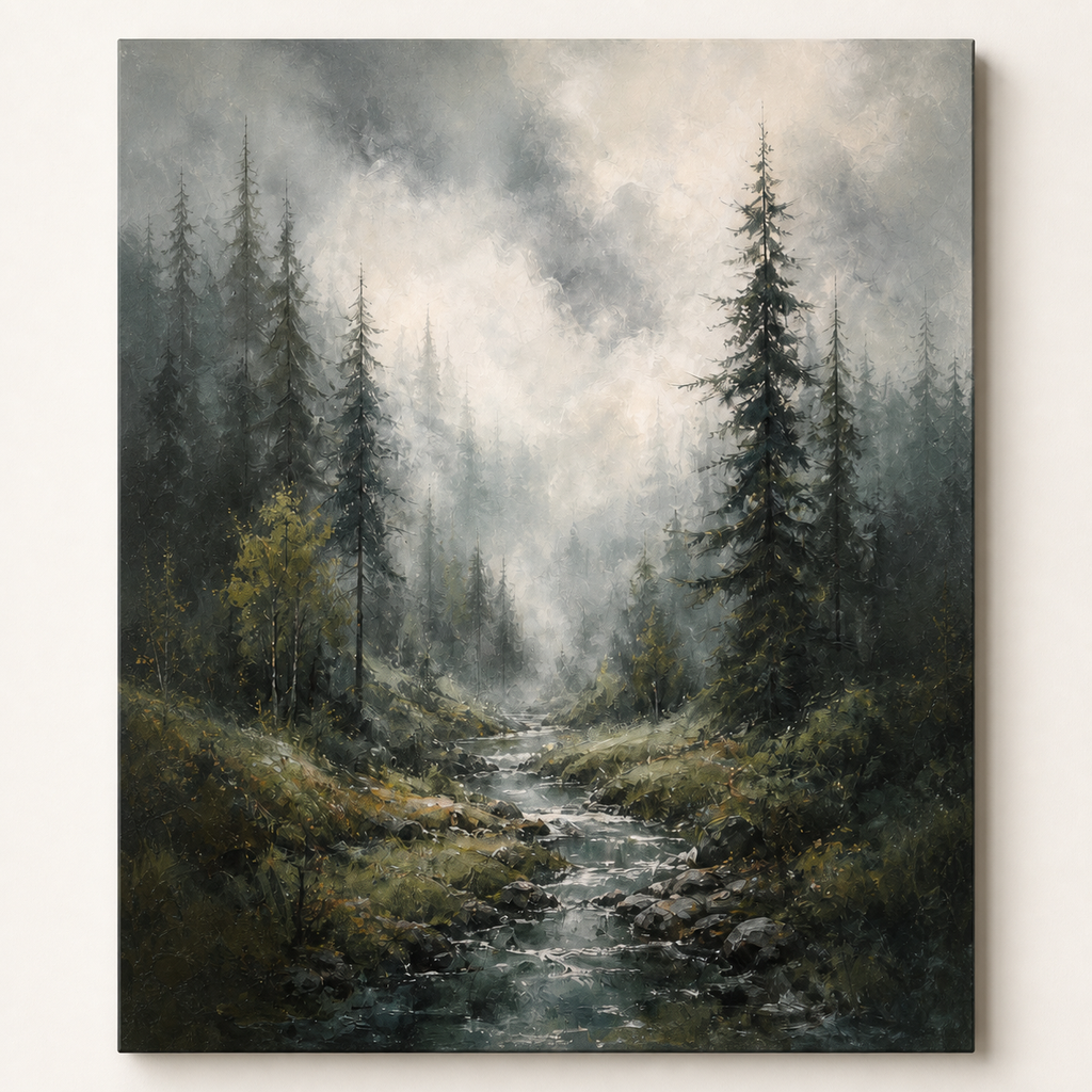Front view of Misty Forest Landscape Canvas Art #LS005, showing the complete composition
