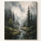 Front view of Misty Forest Landscape Canvas Art #LS005, showing the complete composition