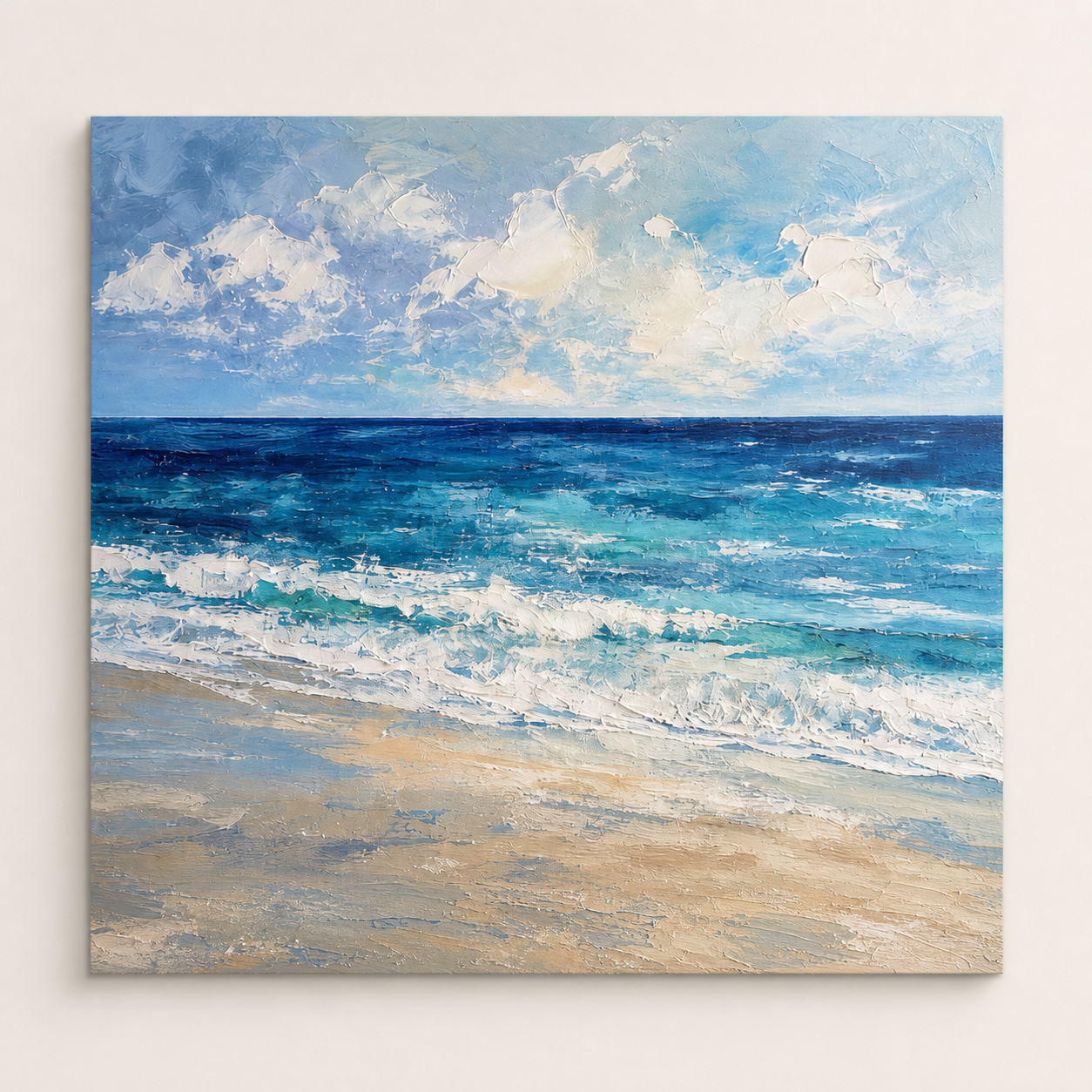 Front view of Blue Seascape Abstract Oil Painting #LS007, showing the complete composition