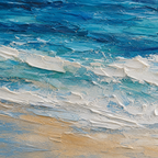 Close-up of hand-painted texture and brushwork in Blue Seascape Abstract Oil Painting #LS007