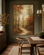 Autumn Woodland Landscape Wall Art #LS008 displayed in a styled interior