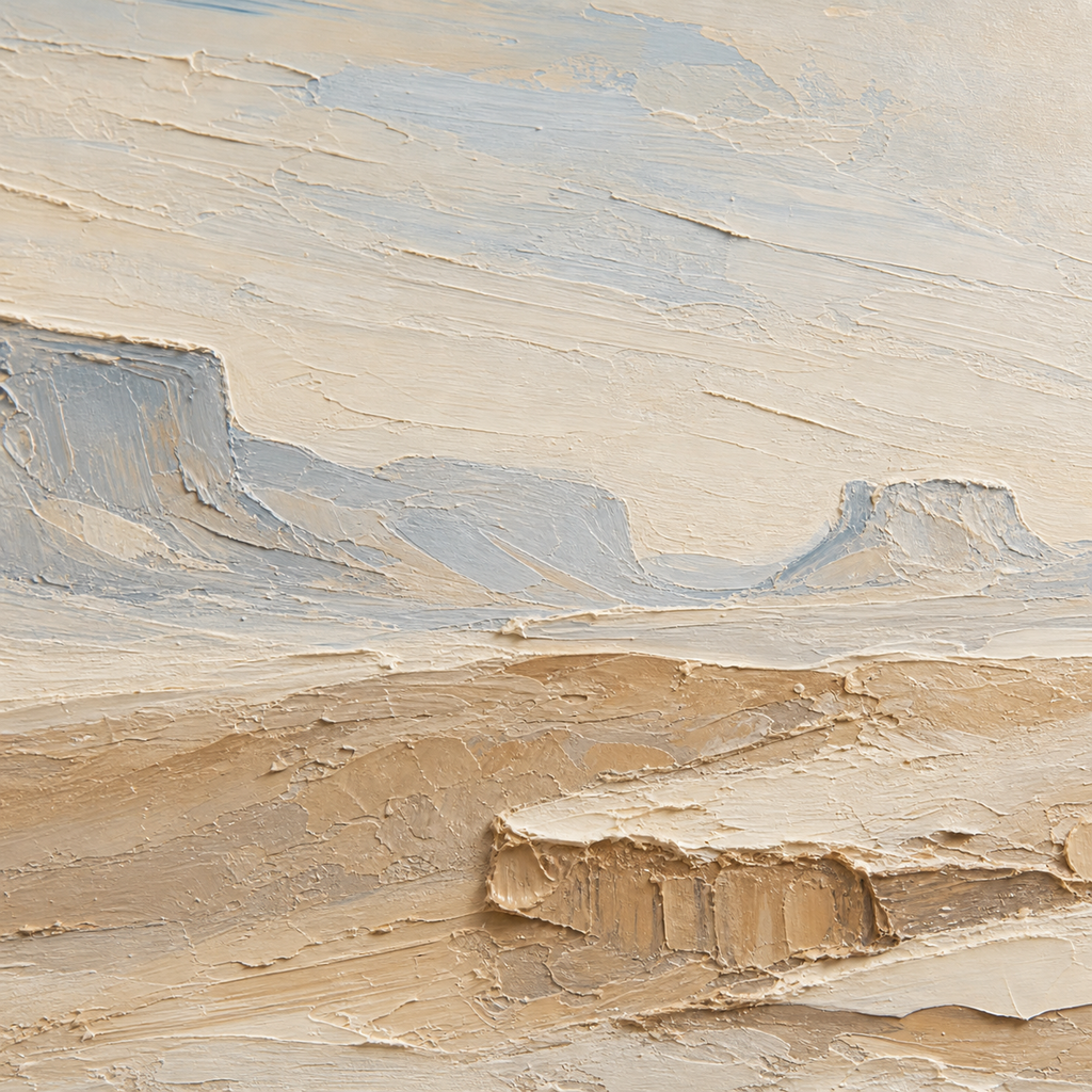 Close-up of hand-painted texture and brushwork in Minimal Desert Landscape Canvas #LS009
