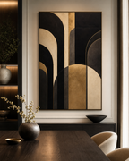 ND001 Black Gold Neo Deco Abstract Painting in a modern dining room