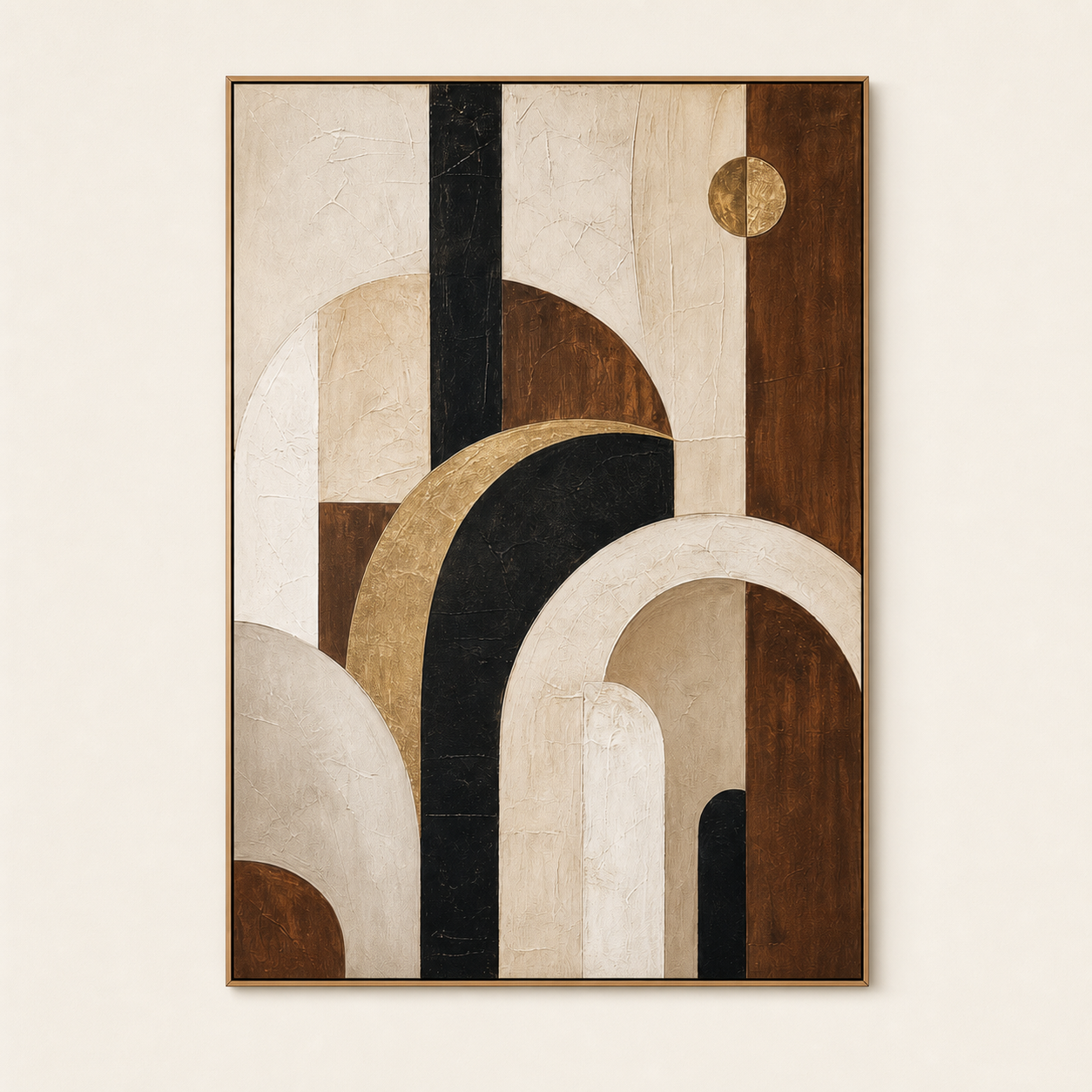 Front view of Cream Walnut Neo Deco Abstract Painting #ND002, showing the complete composition