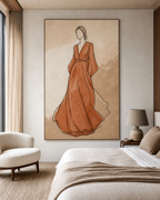 Minimal Female Figure Line Painting #PT001 displayed in a styled interior