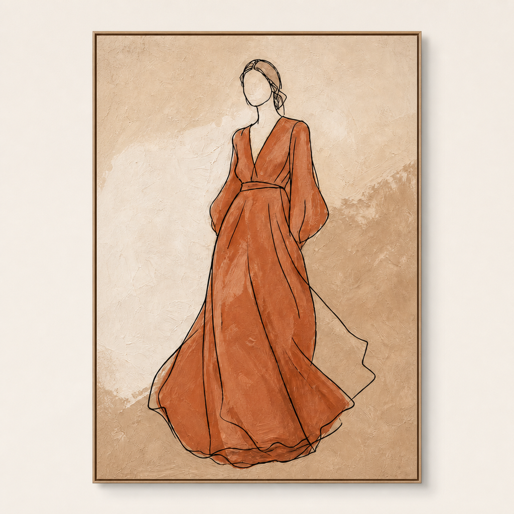 Front view of Minimal Female Figure Line Painting #PT001, showing the complete composition
