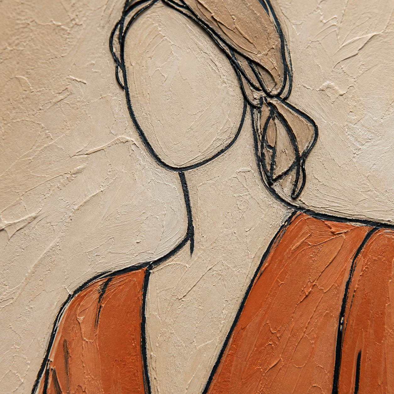 Close-up of hand-painted texture and brushwork in Minimal Female Figure Line Painting #PT001
