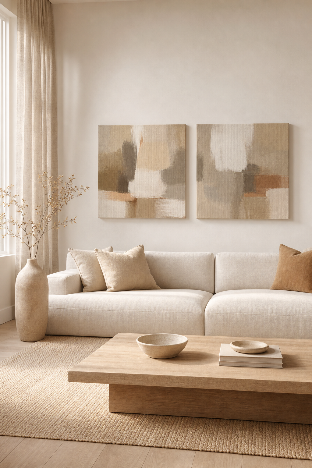 SP001 Abstract Painting Set of 2 in a neutral living room