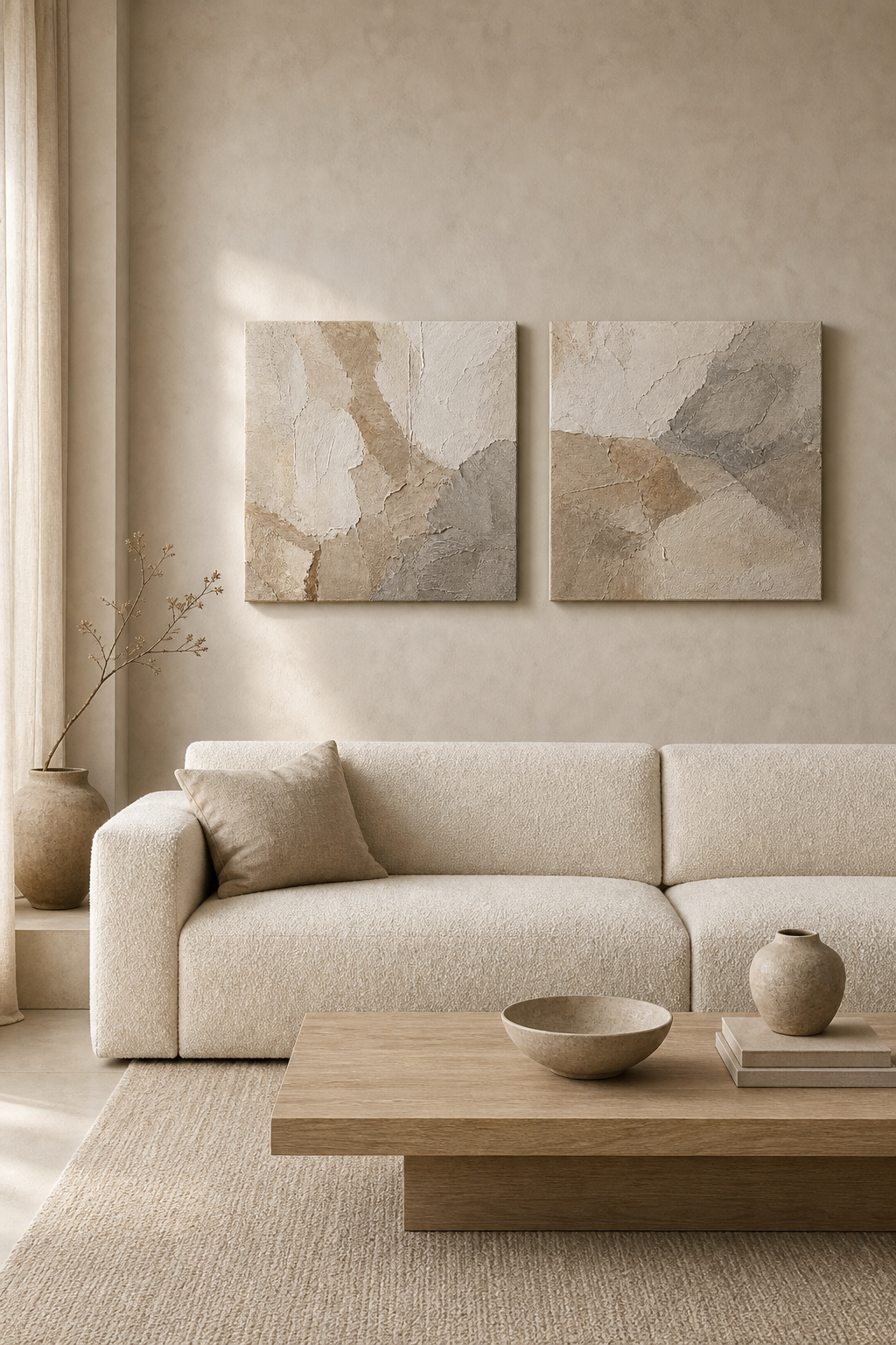 SP002 Wabi-Sabi Canvas Set of 2 in a neutral living room
