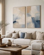 SP003 Blue and Beige Abstract Painting Set of 2 in a living room