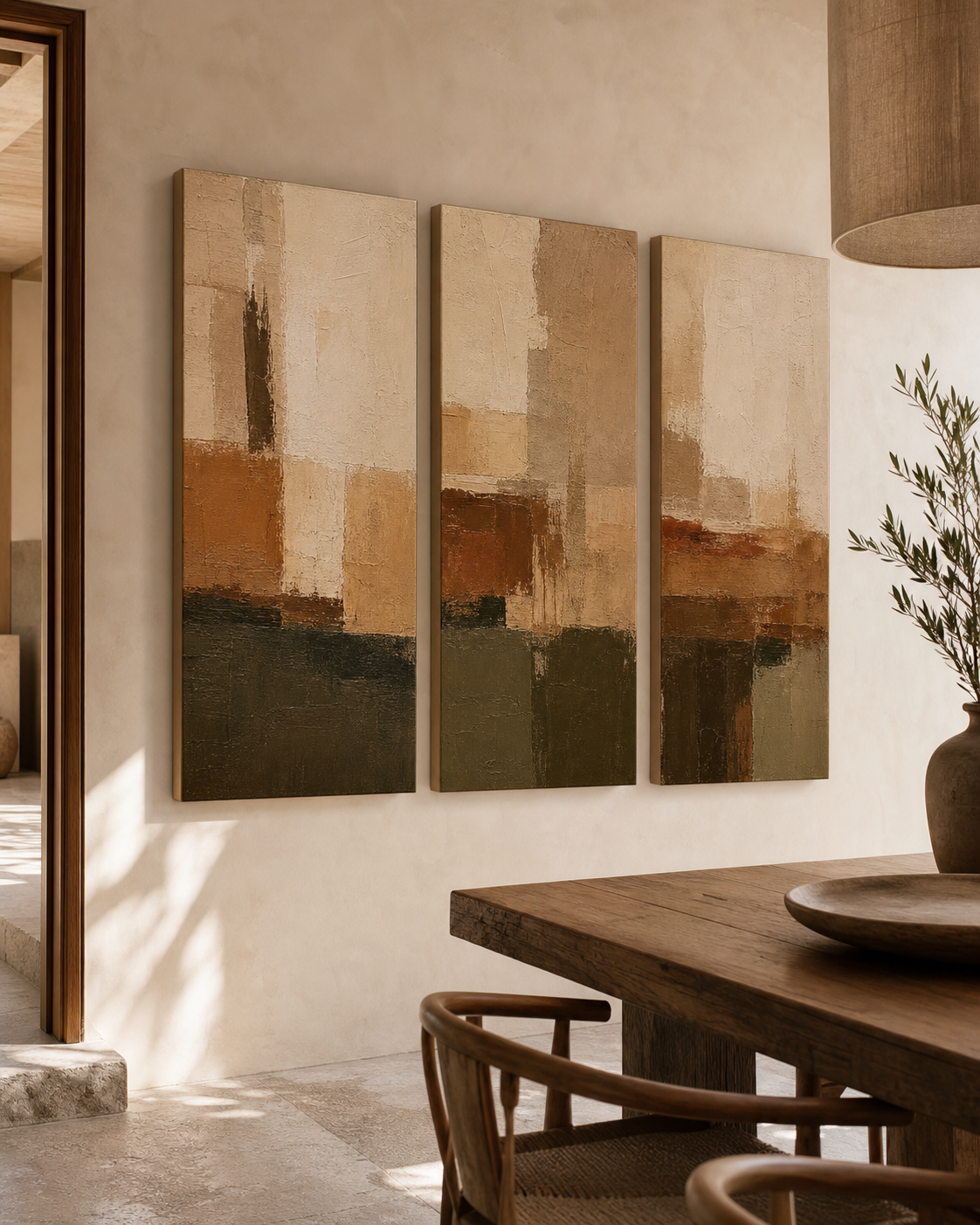 SP004 earth tone canvas set of 3 in modern dining room