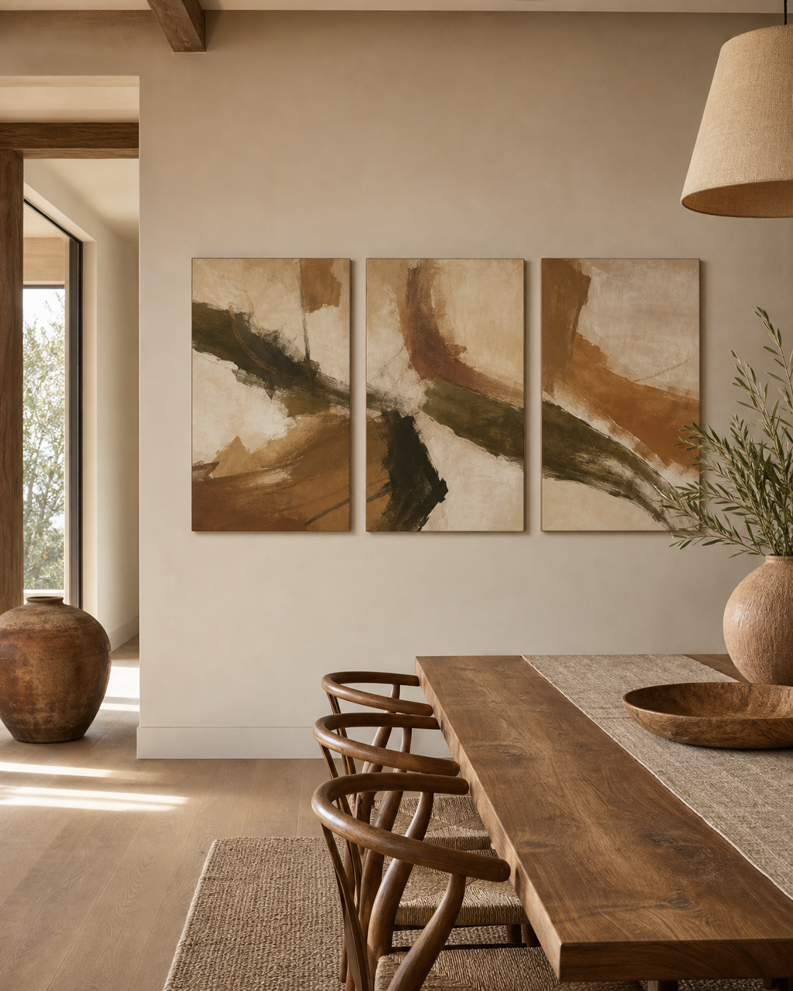 SP004 earth tone canvas set of 3 size reference in dining room