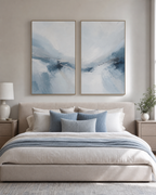 Soft Blue Abstract Painting Set of 2 #SP009 displayed in a styled interior