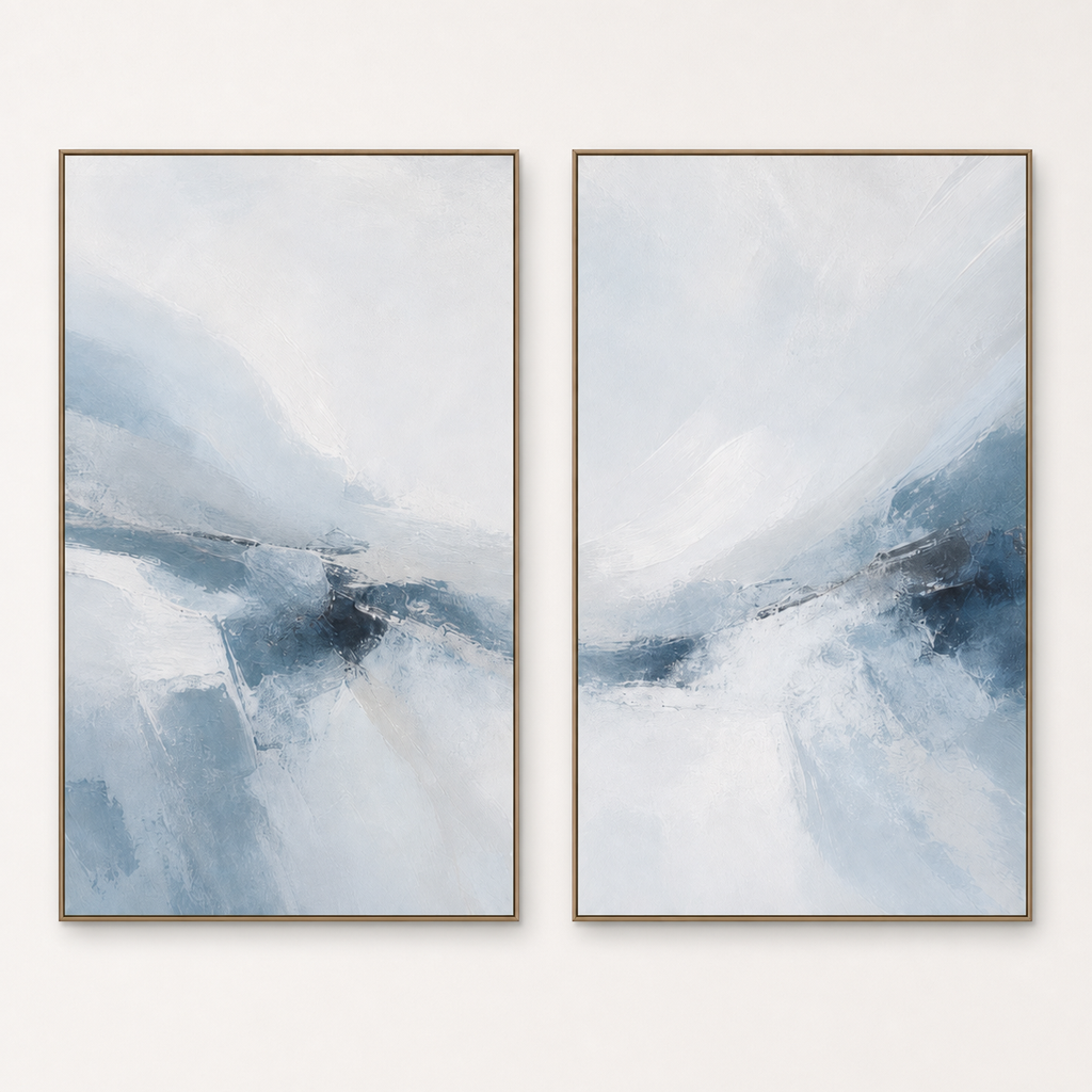 Front view of Soft Blue Abstract Painting Set of 2 #SP009, showing the complete composition