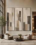 Large Neutral Canvas Set of 3 for Hotel Lobby #SP010 displayed in a styled interior