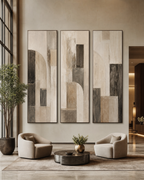 Large Neutral Canvas Set of 3 for Hotel Lobby #SP010 displayed in a styled interior