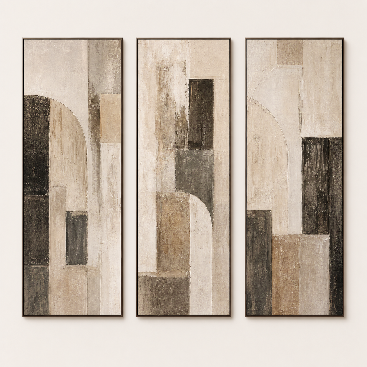Front view of Large Neutral Canvas Set of 3 for Hotel Lobby #SP010, showing the complete composition