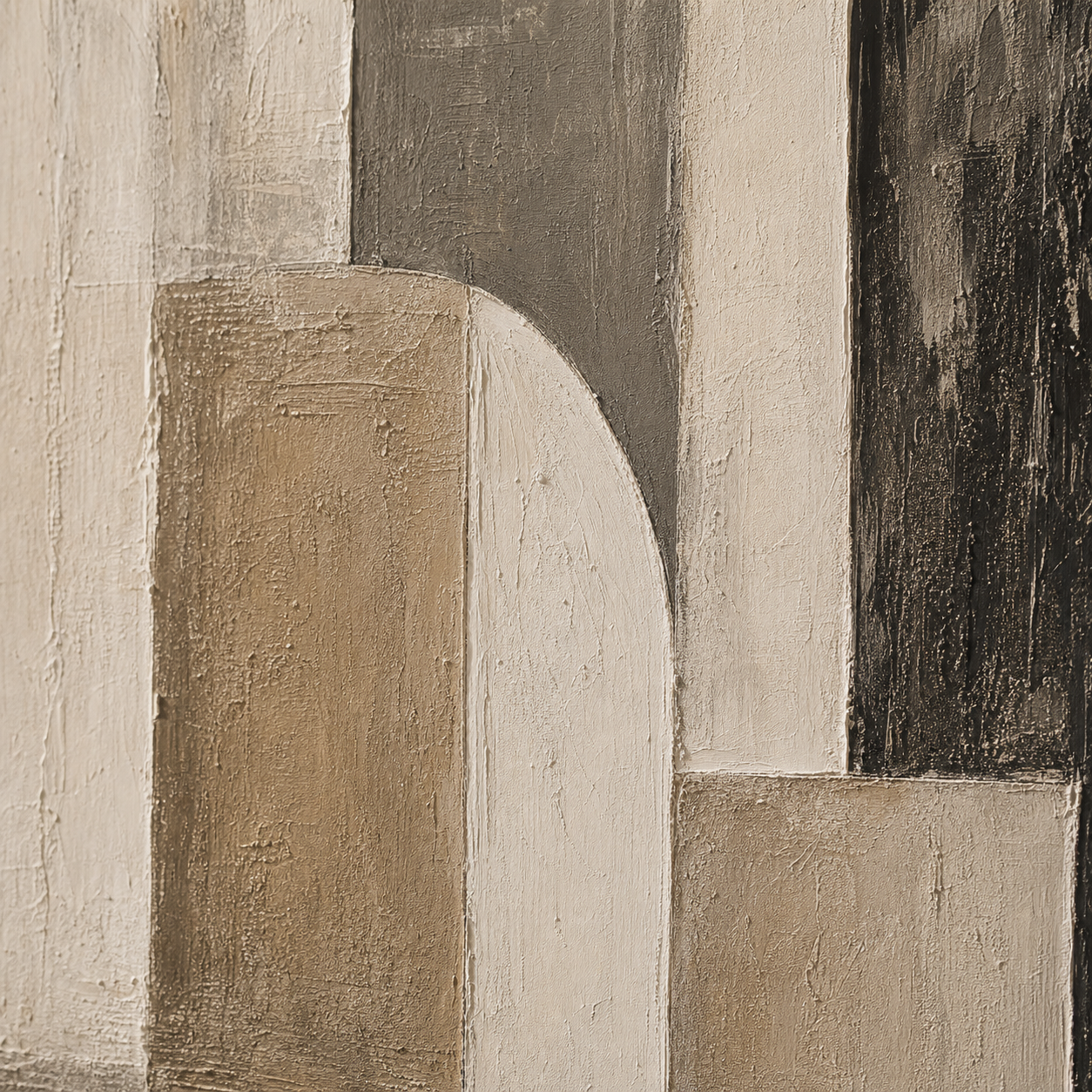 Close-up of hand-painted texture and brushwork in Large Neutral Canvas Set of 3 for Hotel Lobby #SP010