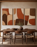 Earth Tone Abstract Triptych Set #SP012 displayed in a styled interior
