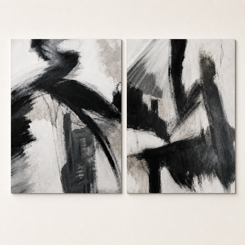 Front view of Black and White Abstract Set of 2 #SP013, showing the complete composition