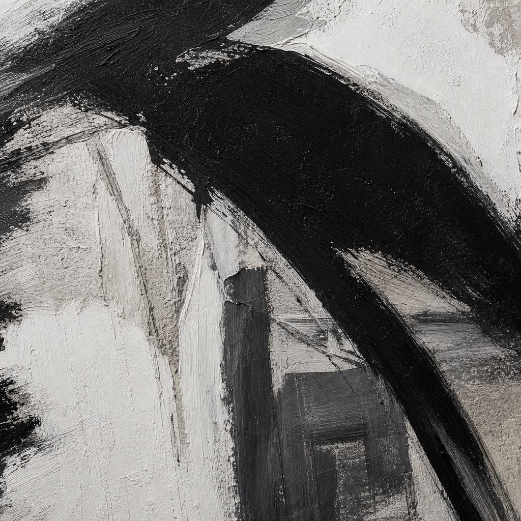 Close-up of hand-painted texture and brushwork in Black and White Abstract Set of 2 #SP013