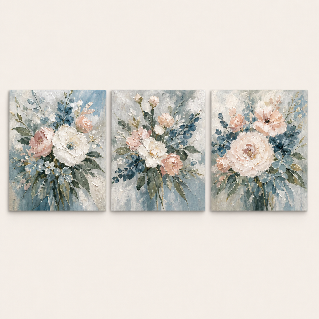Front view of Modern Floral Canvas Set of 3 #SP014, showing the complete composition