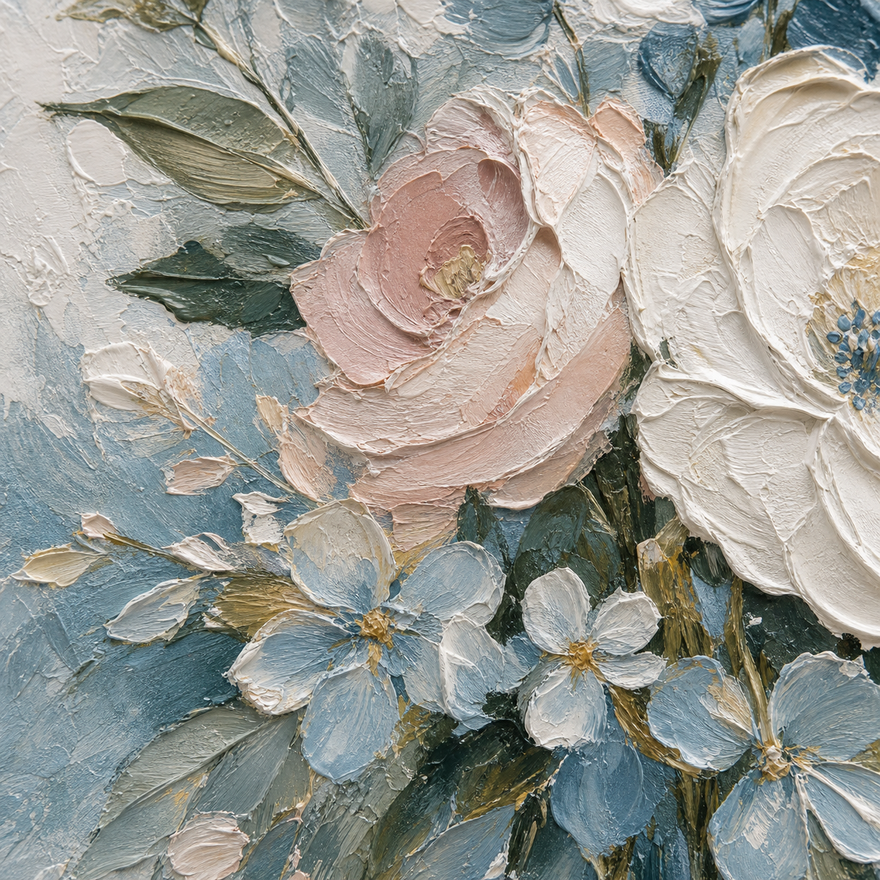 Close-up of hand-painted texture and brushwork in Modern Floral Canvas Set of 3 #SP014