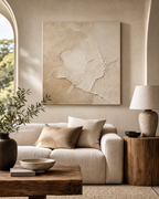 TX001 Beige Wabi-Sabi Textured Wall Art in a neutral living room
