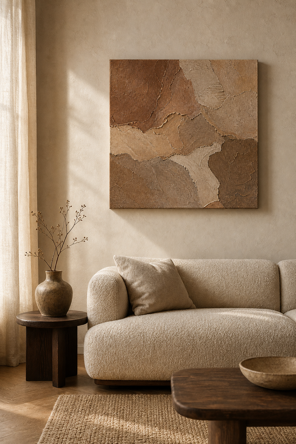 TX002 Brown Plaster Texture Painting in a warm living room