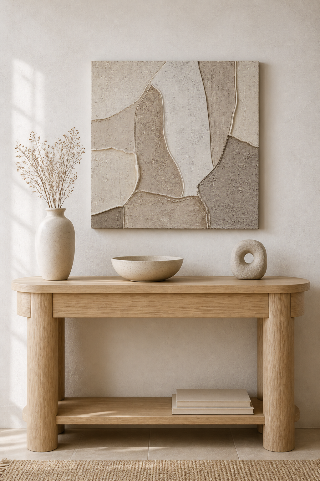 TX005 Neutral 3D Texture Wall Painting size reference above a console table