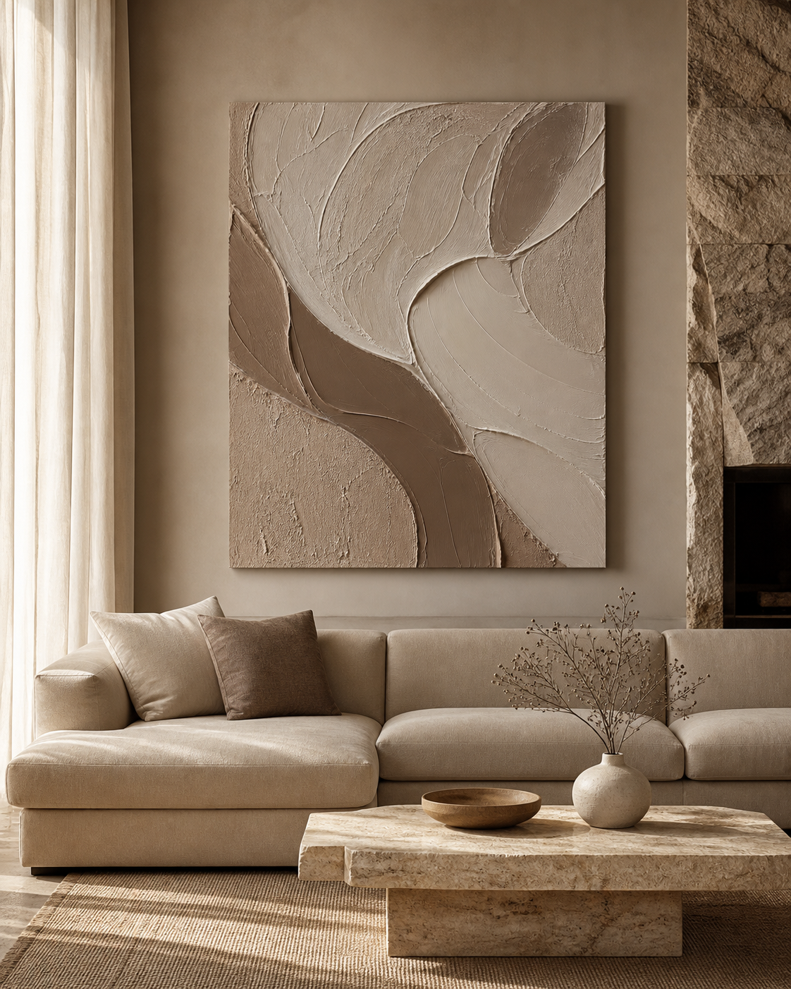 Warm Taupe 3D Textured Canvas Painting #TX009 main scene
