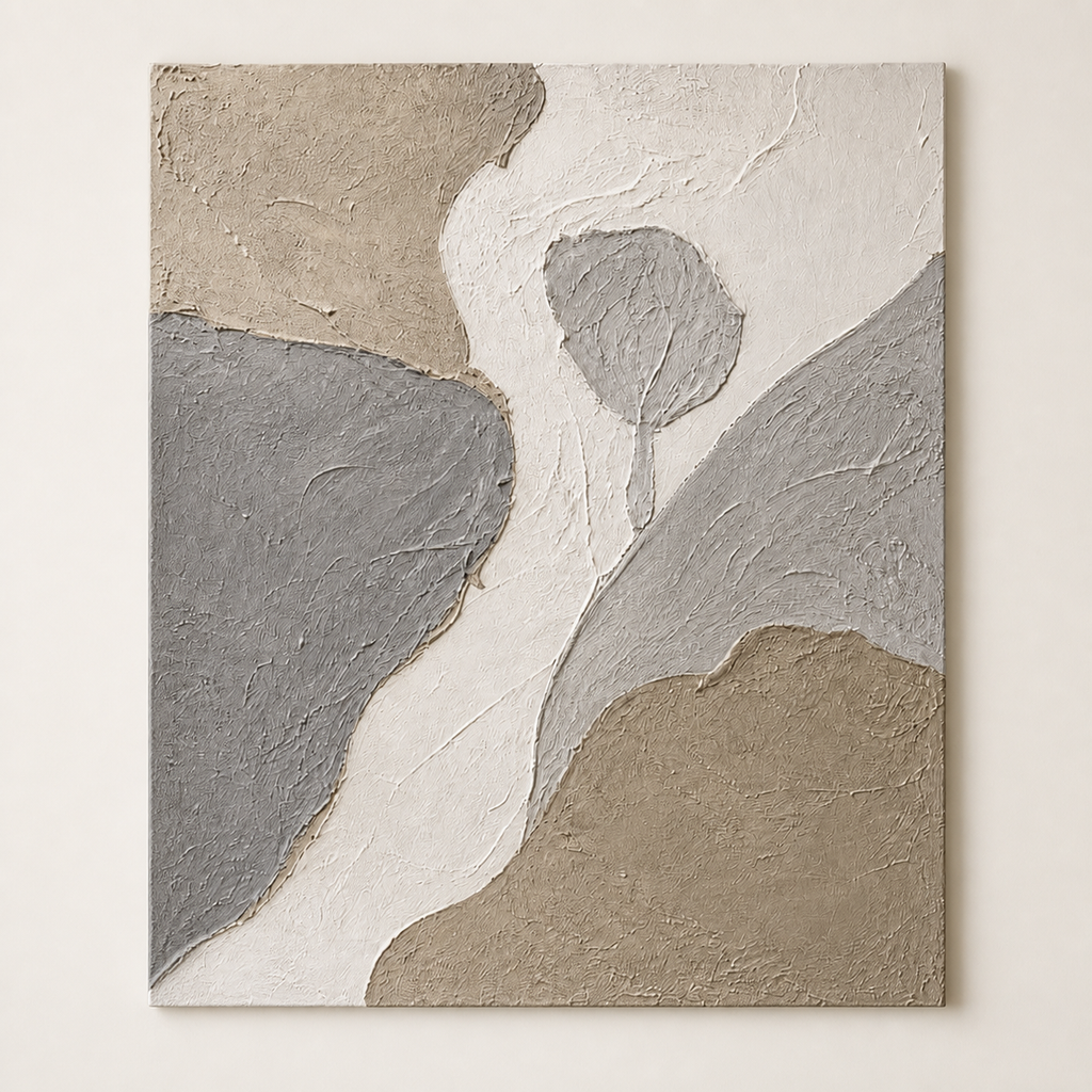 Front view of Gray Beige Wabi-Sabi Canvas Art #TX013, showing the complete composition