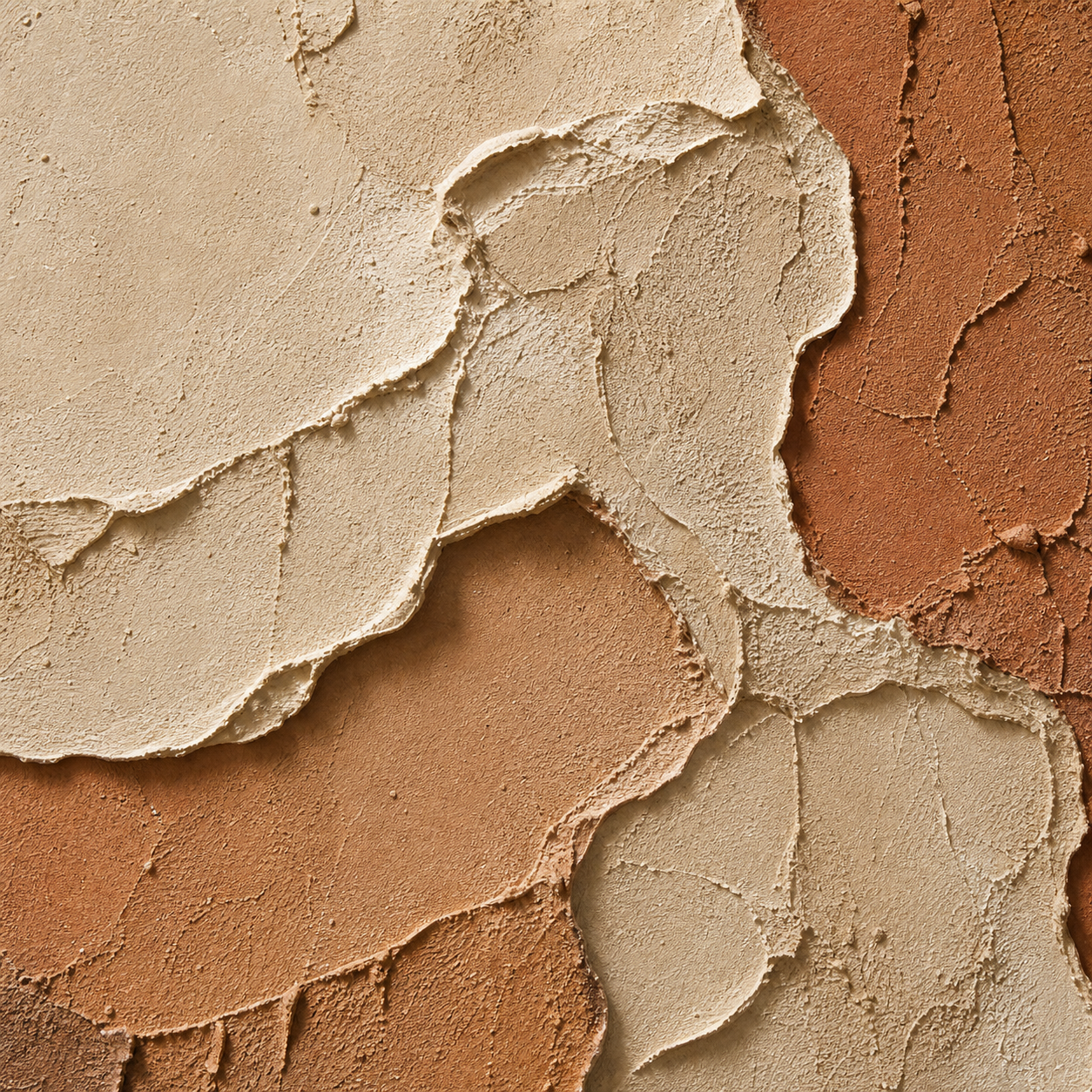 Close-up of hand-painted texture and brushwork in Clay Brown Wabi-Sabi Wall Painting #TX014